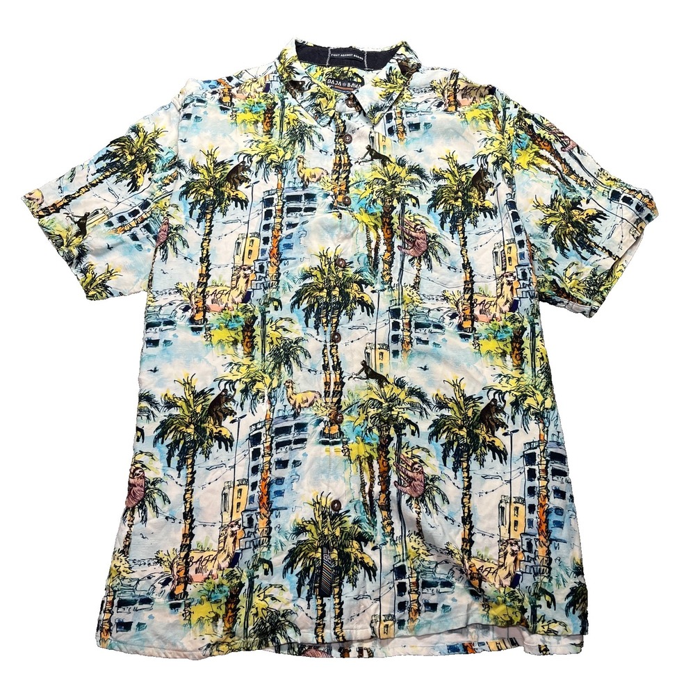 Baja Llama Shirt Men's 2XL "The Takeover" Nighthawk Button Up Camp Hawaiian EUC
